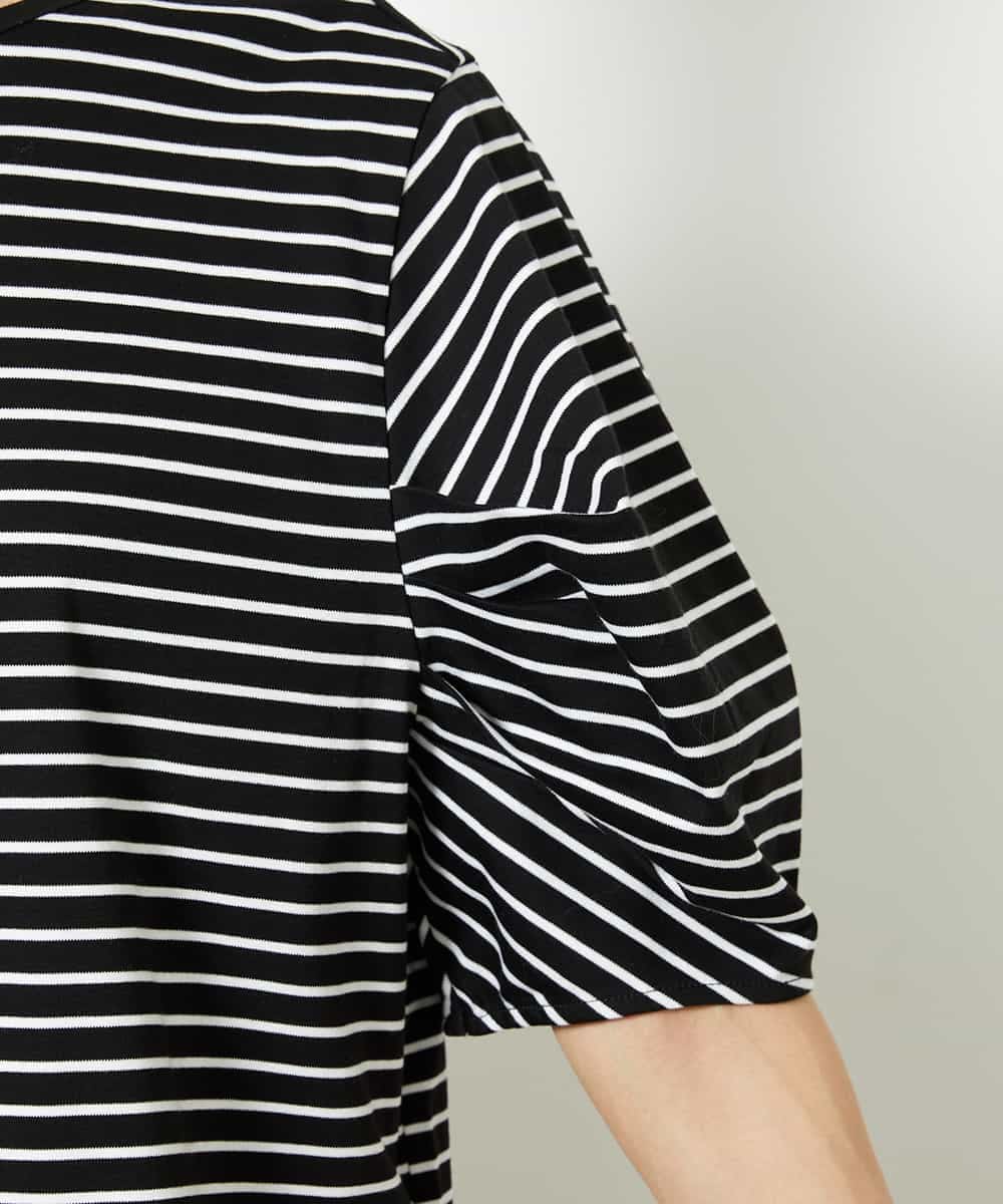 FMKJA37150 MICHEL KLEIN(ミッシェルクラン) [接触冷感]袖タックボーダーカットソー ブラック