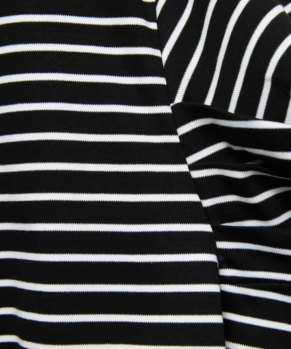FMKJA37150 MICHEL KLEIN(ミッシェルクラン) [接触冷感]袖タックボーダーカットソー ブラック