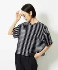 FMKJB02160 MICHEL KLEIN(ミッシェルクラン) イニシャル刺繍Ｔシャツ(ボーダー柄） ブラック