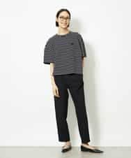 FMKJB02160 MICHEL KLEIN(ミッシェルクラン) イニシャル刺繍Ｔシャツ(ボーダー柄） ブラック