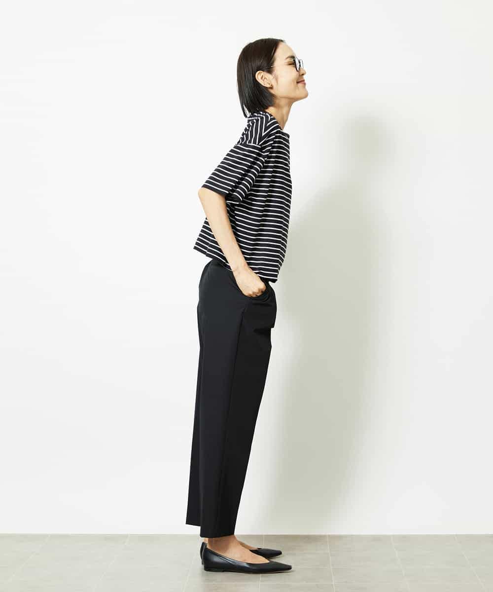 FMKJB02160 MICHEL KLEIN(ミッシェルクラン) イニシャル刺繍Ｔシャツ(ボーダー柄） ブラック