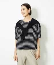 FMKJB02160 MICHEL KLEIN(ミッシェルクラン) イニシャル刺繍Ｔシャツ(ボーダー柄） ブラック