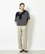 FMKJB02160 MICHEL KLEIN(ミッシェルクラン) イニシャル刺繍Ｔシャツ(ボーダー柄） ブラック