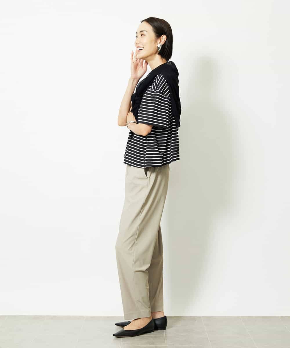 FMKJB02160 MICHEL KLEIN(ミッシェルクラン) イニシャル刺繍Ｔシャツ(ボーダー柄） ブラック