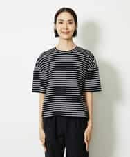 FMKJB02160 MICHEL KLEIN(ミッシェルクラン) イニシャル刺繍Ｔシャツ(ボーダー柄） ブラック