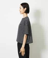 FMKJB02160 MICHEL KLEIN(ミッシェルクラン) イニシャル刺繍Ｔシャツ(ボーダー柄） ブラック