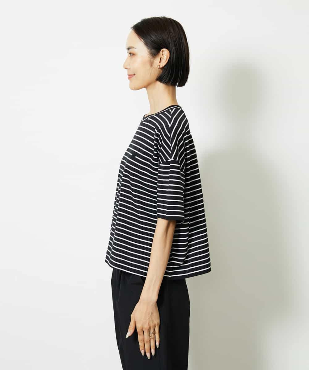 FMKJB02160 MICHEL KLEIN(ミッシェルクラン) イニシャル刺繍Ｔシャツ(ボーダー柄） ブラック