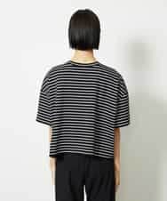FMKJB02160 MICHEL KLEIN(ミッシェルクラン) イニシャル刺繍Ｔシャツ(ボーダー柄） ブラック
