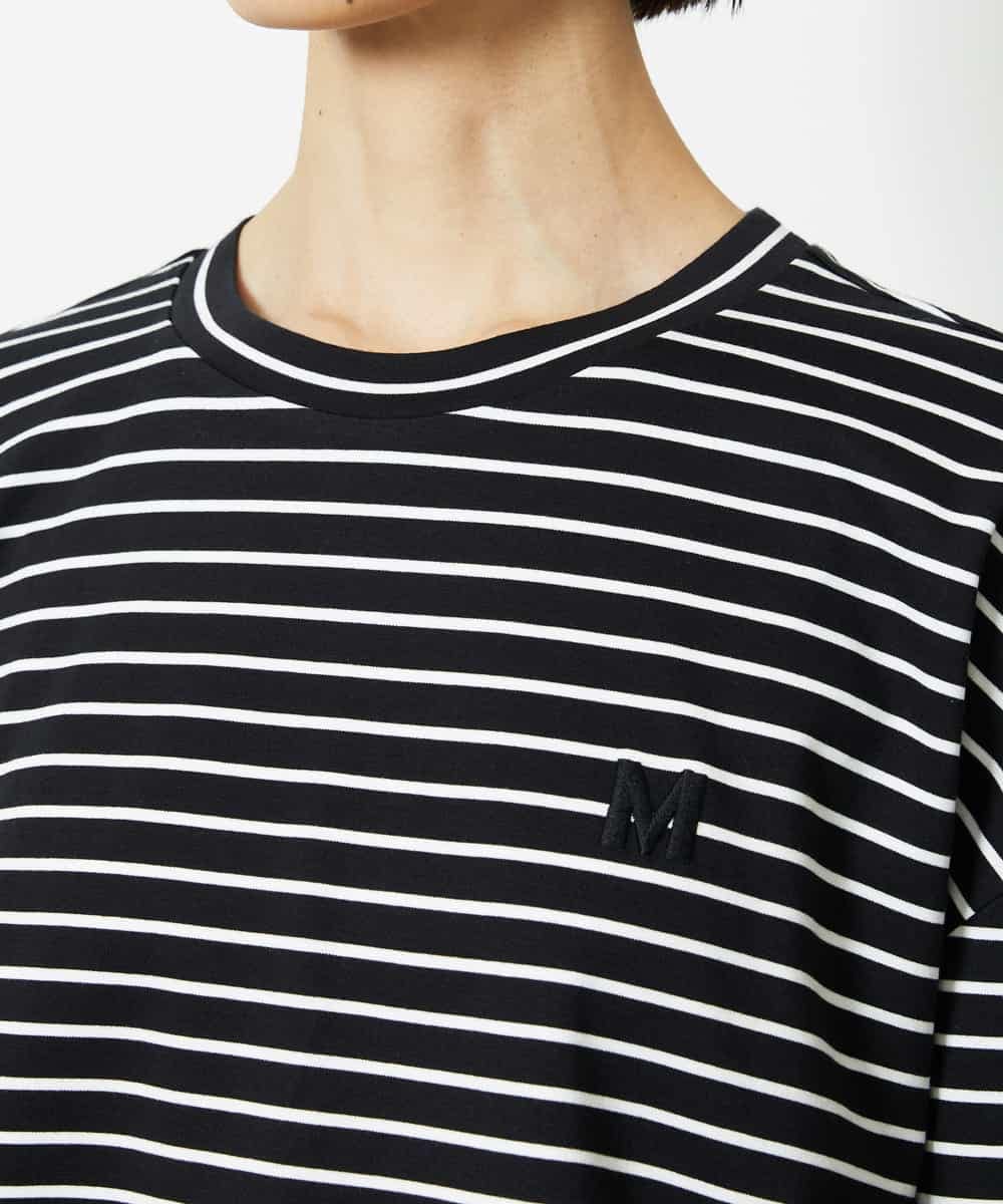 FMKJB02160 MICHEL KLEIN(ミッシェルクラン) イニシャル刺繍Ｔシャツ(ボーダー柄） ブラック