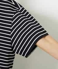 FMKJB02160 MICHEL KLEIN(ミッシェルクラン) イニシャル刺繍Ｔシャツ(ボーダー柄） ブラック