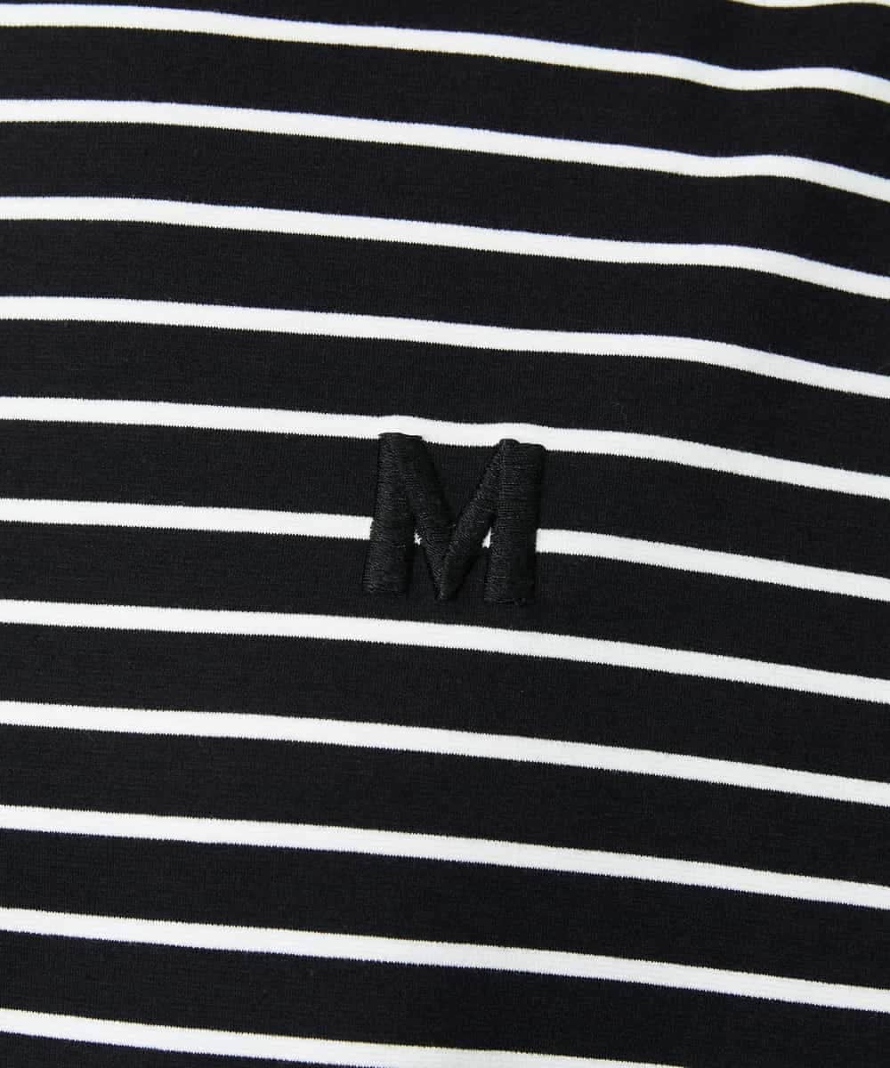 FMKJB02160 MICHEL KLEIN(ミッシェルクラン) イニシャル刺繍Ｔシャツ(ボーダー柄） ブラック