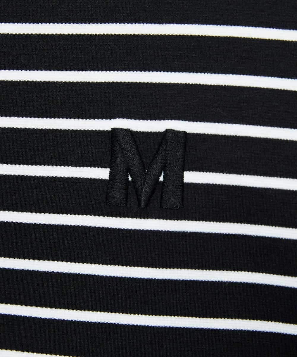 FMKJB02160 MICHEL KLEIN(ミッシェルクラン) イニシャル刺繍Ｔシャツ(ボーダー柄） ブラック