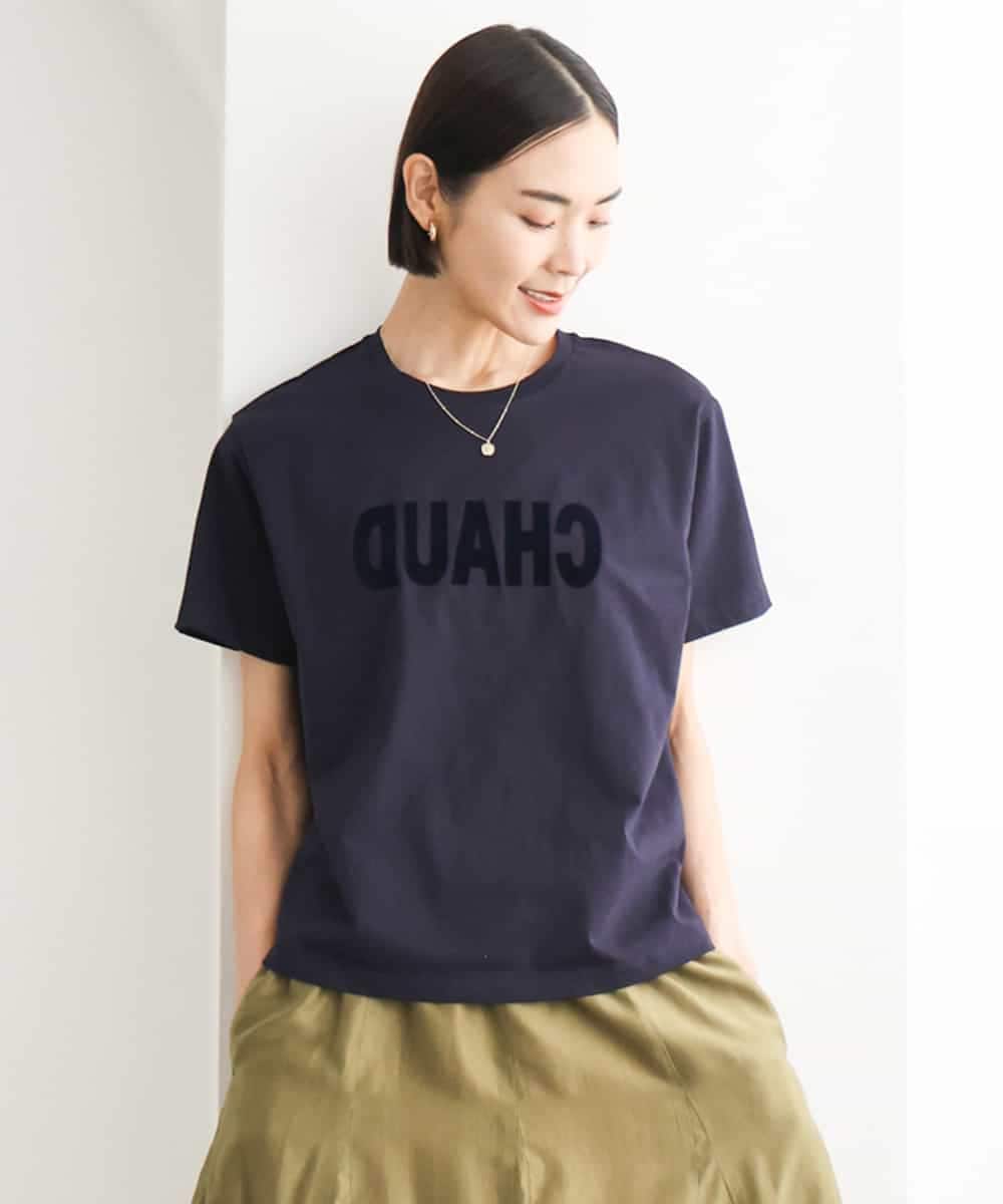 FMKJD20120 MICHEL KLEIN(ミッシェルクラン) フロッキーロゴTシャツ ネイビー