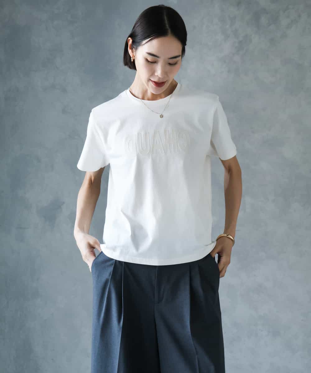 FMKJD20120 MICHEL KLEIN(ミッシェルクラン) フロッキーロゴTシャツ パープル