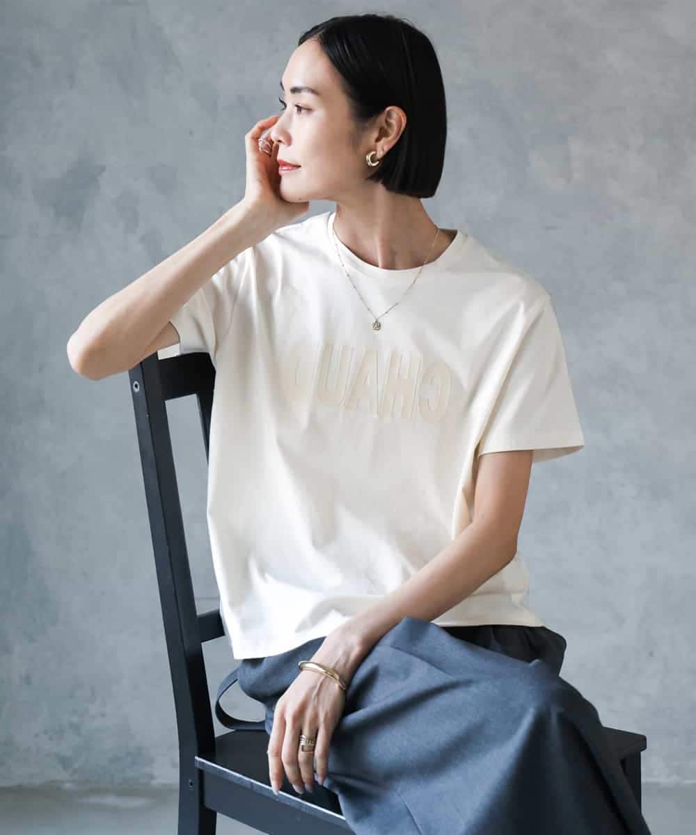 FMKJD20120 MICHEL KLEIN(ミッシェルクラン) フロッキーロゴTシャツ アイボリー