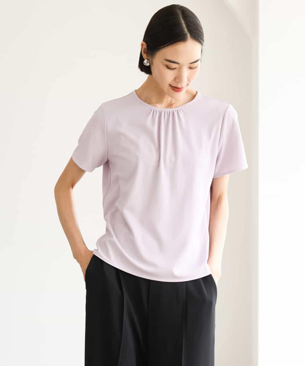 FMKJD23150 MICHEL KLEIN(ミッシェルクラン) ギャザーネックジョーゼットカットソー ラベンダー