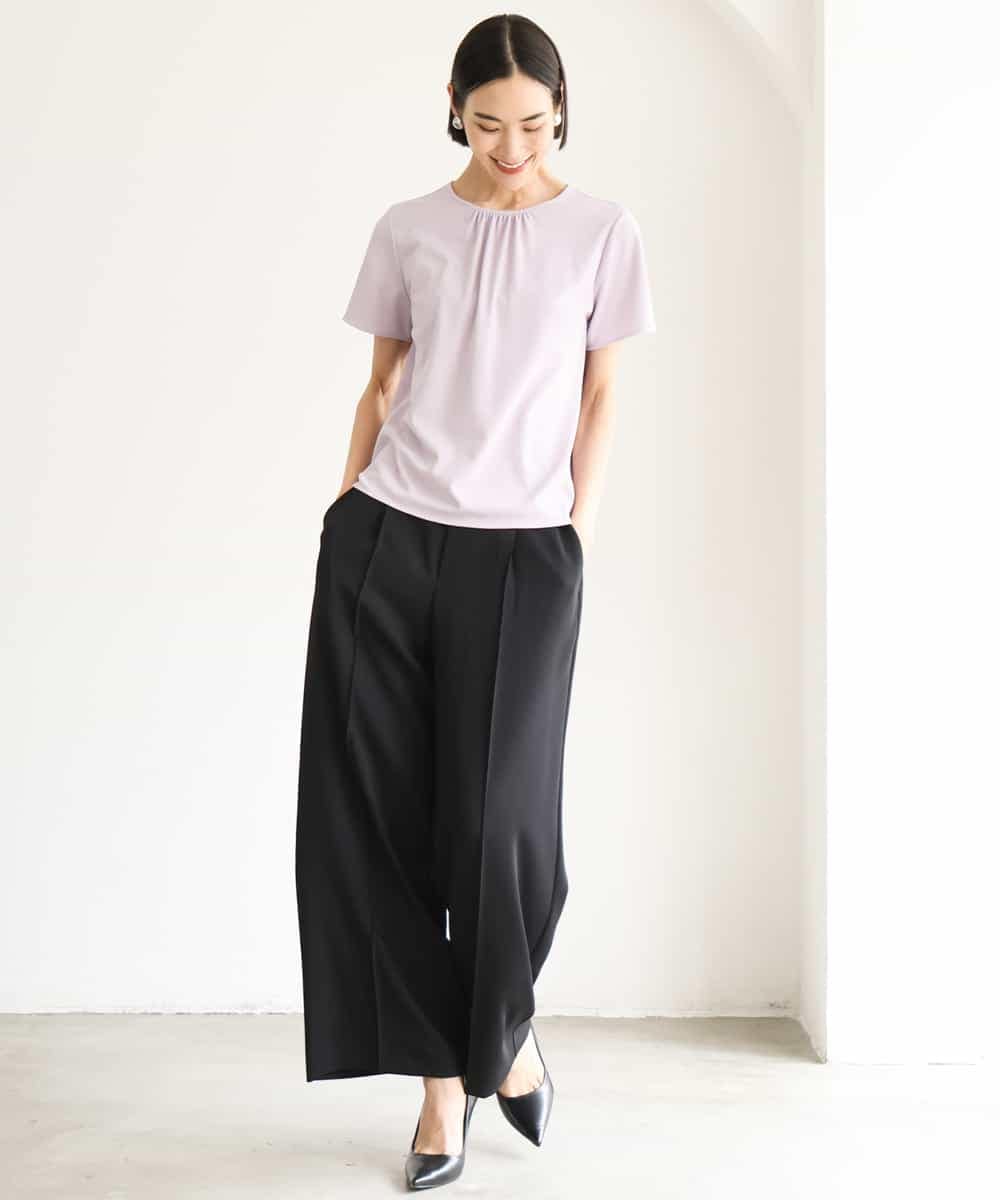 FMKJD23150 MICHEL KLEIN(ミッシェルクラン) ギャザーネックジョーゼットカットソー ラベンダー
