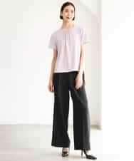 FMKJD23150 MICHEL KLEIN(ミッシェルクラン) ギャザーネックジョーゼットカットソー ラベンダー