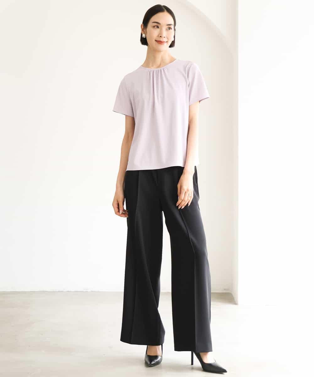 FMKJD23150 MICHEL KLEIN(ミッシェルクラン) ギャザーネックジョーゼットカットソー ラベンダー