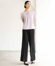FMKJD23150 MICHEL KLEIN(ミッシェルクラン) ギャザーネックジョーゼットカットソー ラベンダー