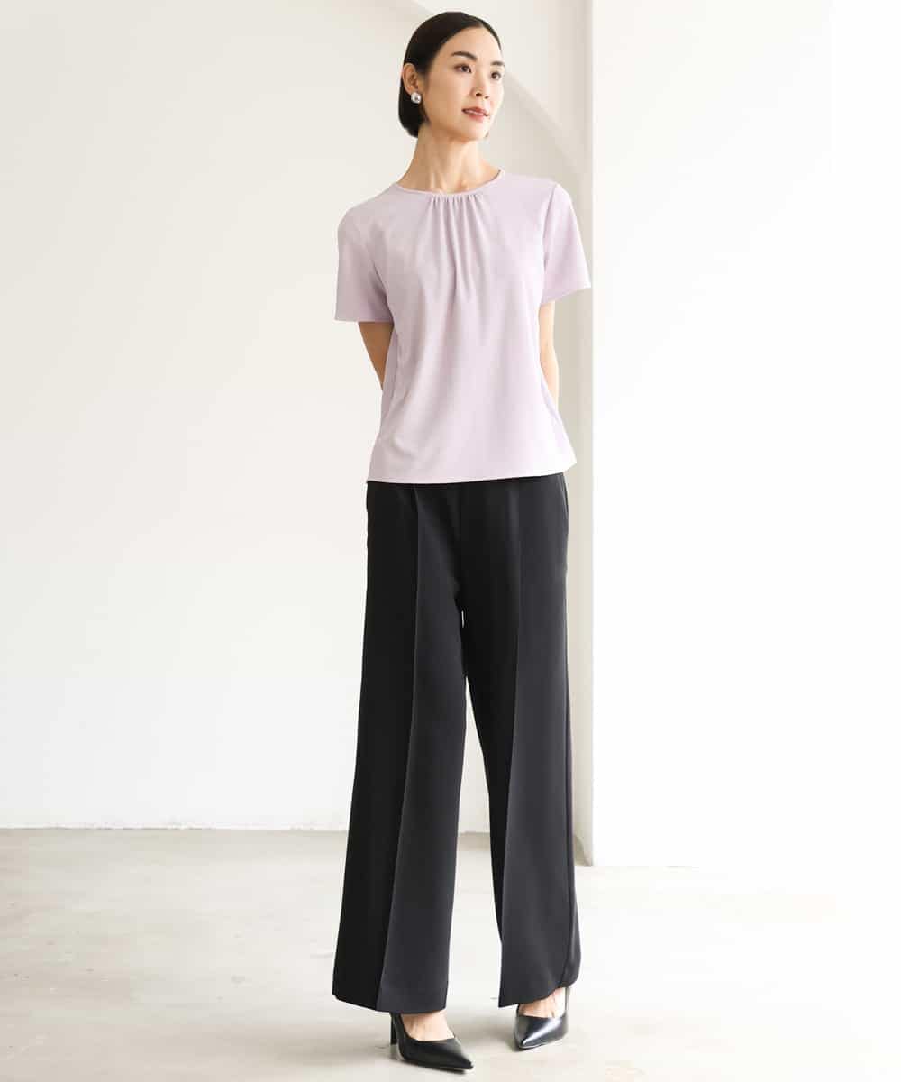 FMKJD23150 MICHEL KLEIN(ミッシェルクラン) ギャザーネックジョーゼットカットソー ラベンダー