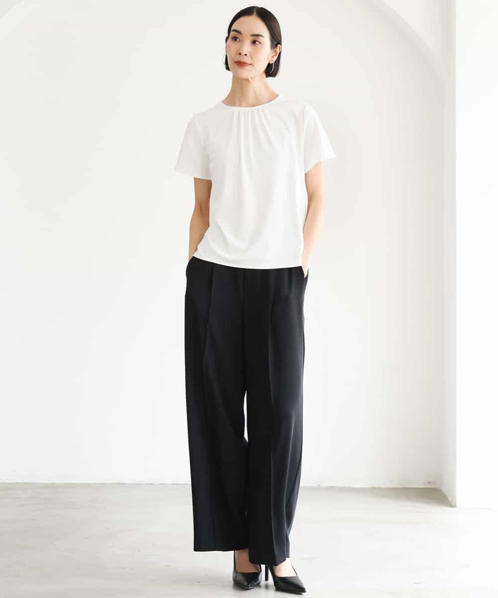 FMKJD23150 MICHEL KLEIN(ミッシェルクラン) ギャザーネックジョーゼットカットソー ラベンダー