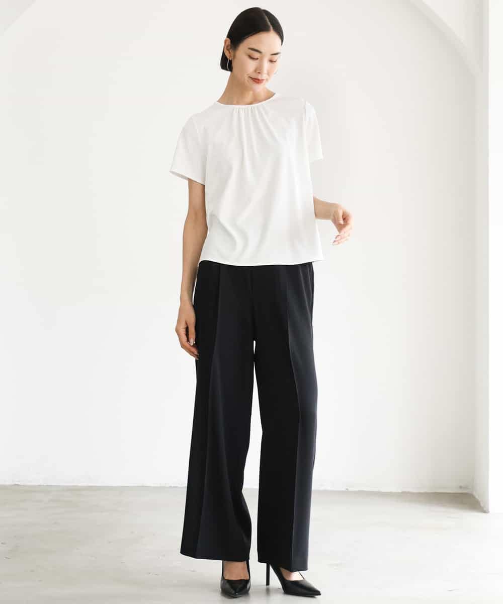 FMKJD23150 MICHEL KLEIN(ミッシェルクラン) ギャザーネックジョーゼットカットソー ラベンダー