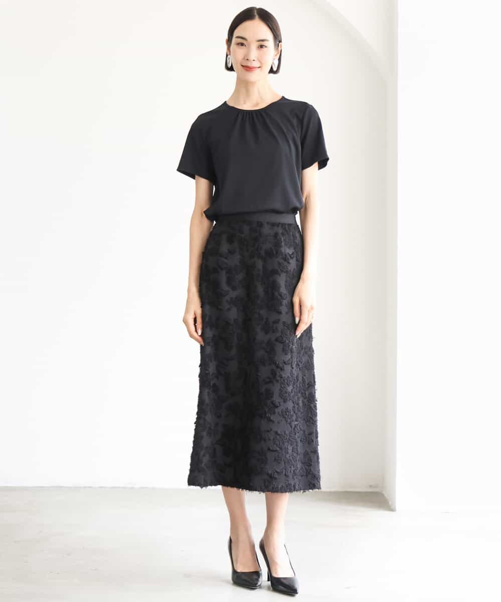 FMKJD23150 MICHEL KLEIN(ミッシェルクラン) ギャザーネックジョーゼットカットソー ラベンダー
