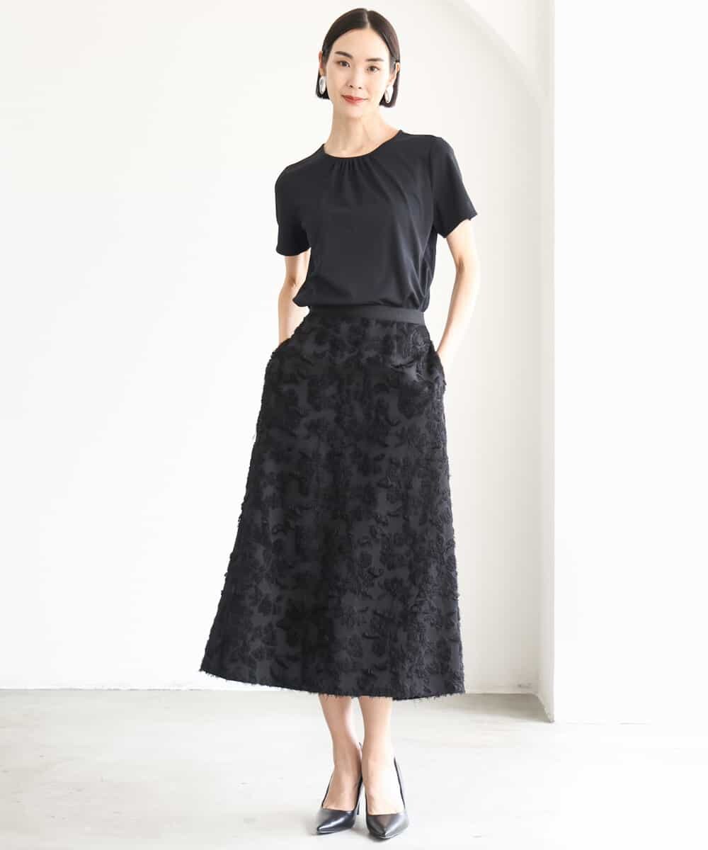 FMKJD23150 MICHEL KLEIN(ミッシェルクラン) ギャザーネックジョーゼットカットソー ラベンダー