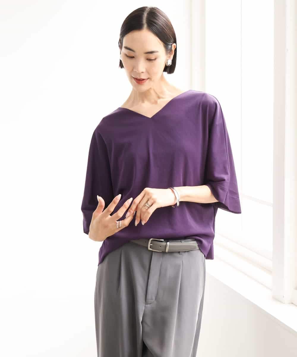 FMKJD31170 MICHEL KLEIN(ミッシェルクラン) ドルマンVネックトップス パープル