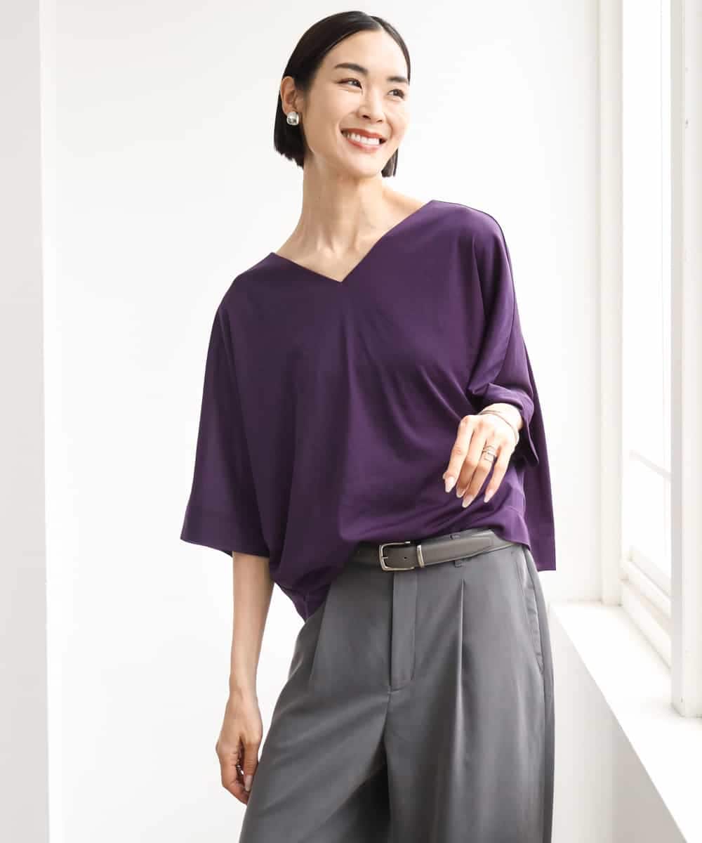 FMKJD31170 MICHEL KLEIN(ミッシェルクラン) ドルマンVネックトップス ベージュ