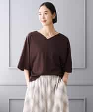 FMKJD31170 MICHEL KLEIN(ミッシェルクラン) ドルマンVネックトップス ブラウン