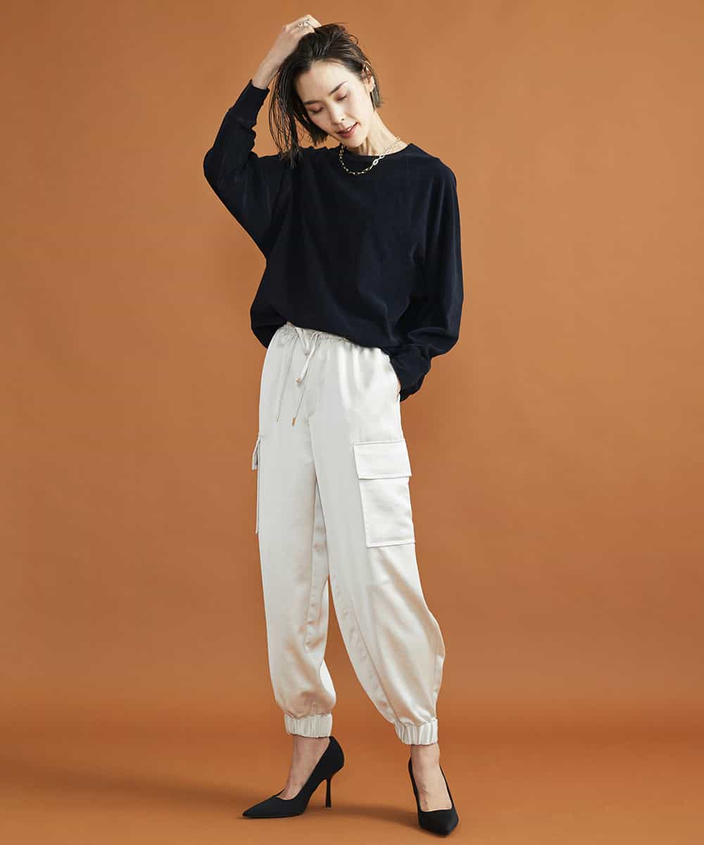 FMKJS01190 MICHEL KLEIN(ミッシェルクラン) マイクロパイルロングスリーブカットソー ブラック(94)