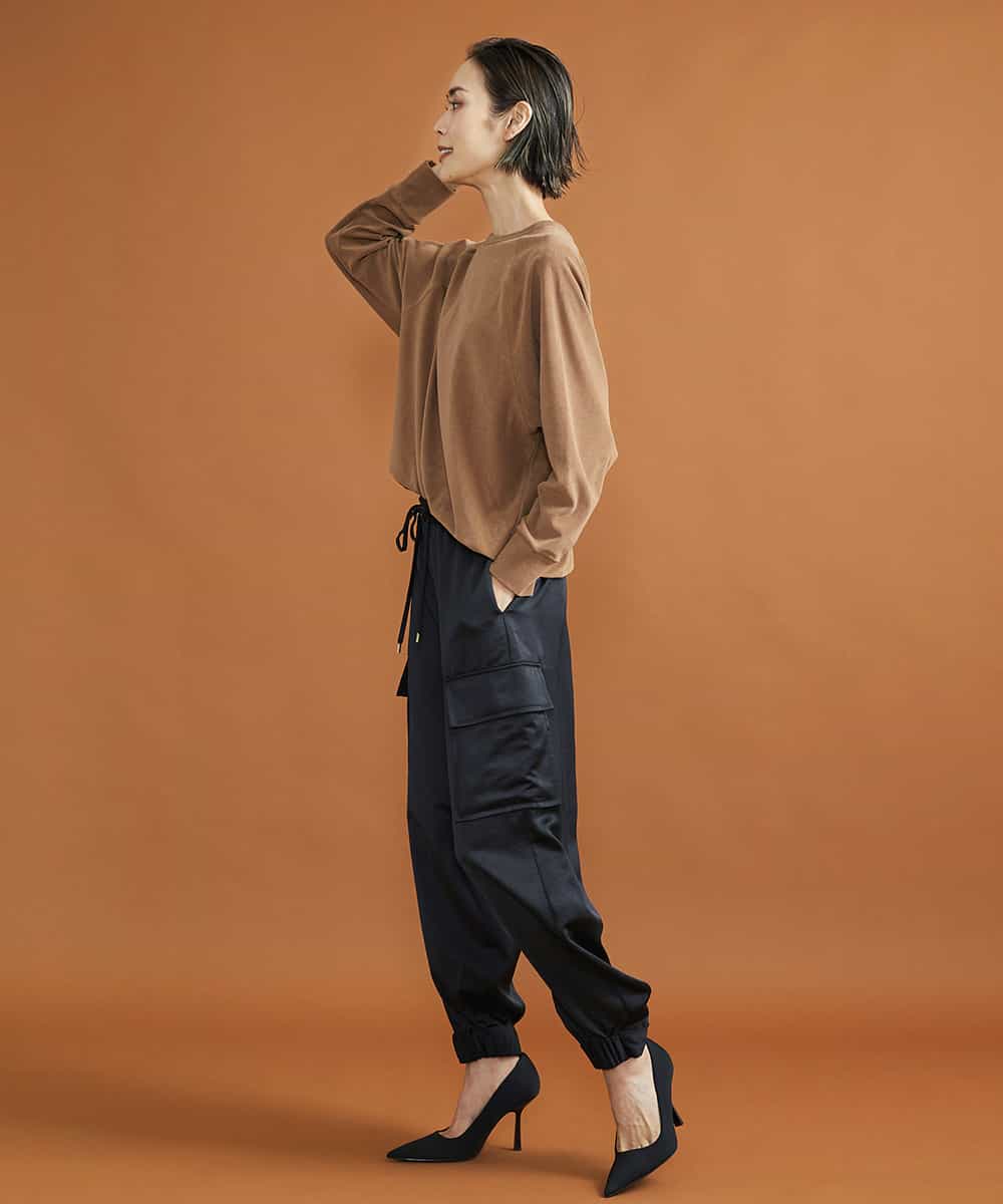 FMKJS01190 MICHEL KLEIN(ミッシェルクラン) マイクロパイルロングスリーブカットソー ブラック(94)