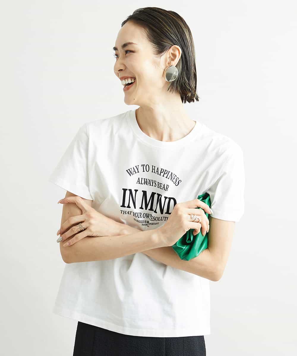 FMKJS02120 MICHEL KLEIN(ミッシェルクラン) フロッキーロゴプリントTシャツ ダークグレー(93)