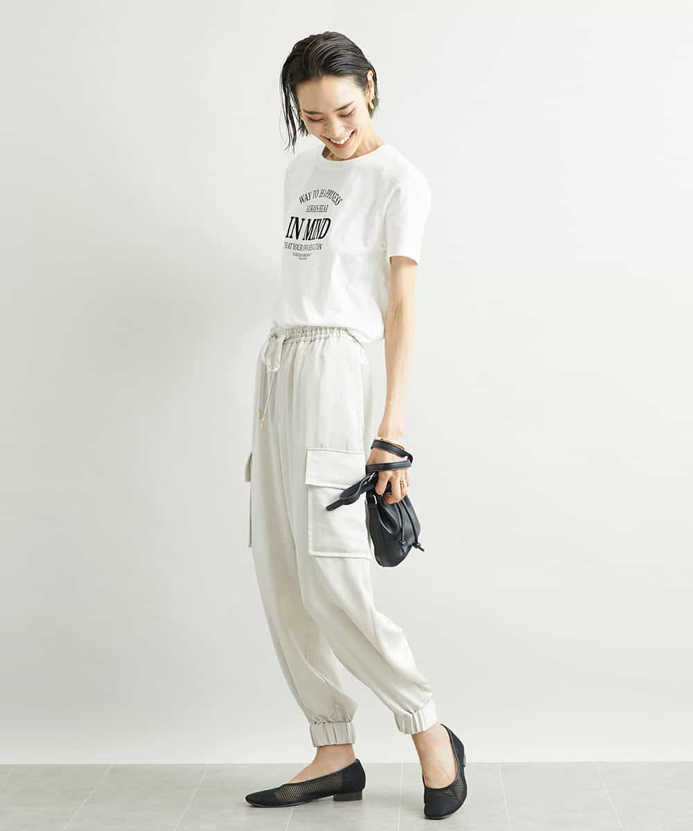 FMKJS02120 MICHEL KLEIN(ミッシェルクラン) フロッキーロゴプリントTシャツ ダークグレー(93)