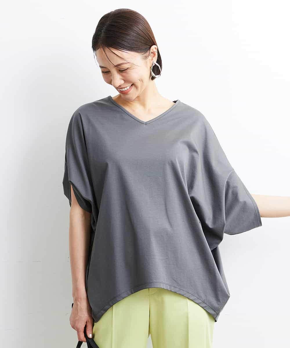 FMKJS35140 MICHEL KLEIN(ミッシェルクラン) [1枚着におすすめ]ドルマンスリーブVネックカットソー ダークグレー(93)