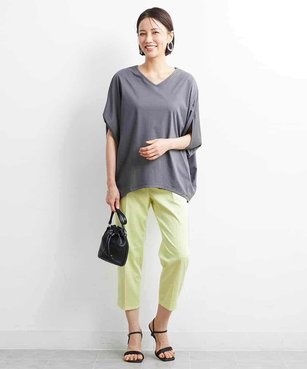 FMKJS35140 MICHEL KLEIN(ミッシェルクラン) [1枚着におすすめ]ドルマンスリーブVネックカットソー ダークグレー(93)