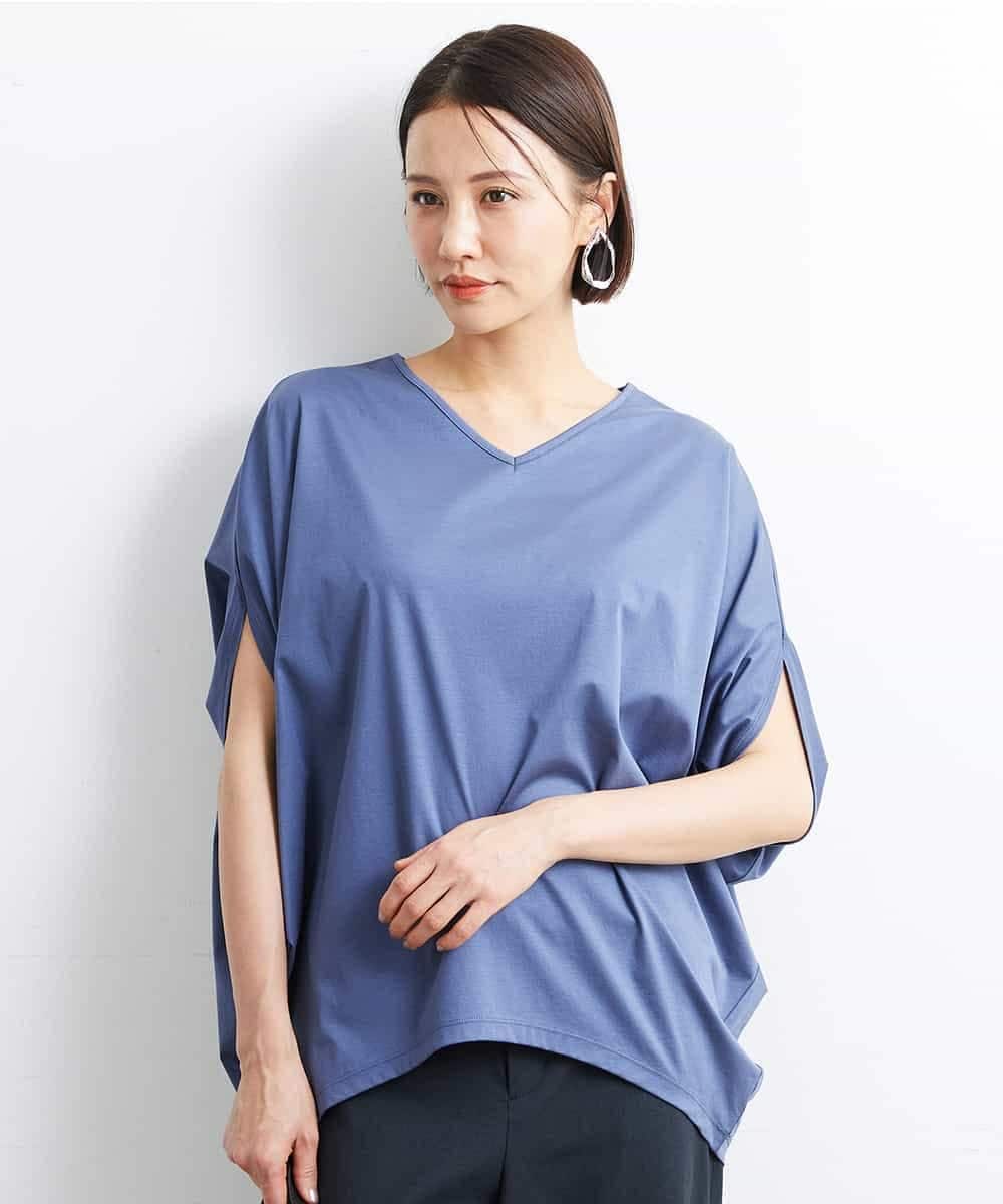 FMKJS35140 MICHEL KLEIN(ミッシェルクラン) [1枚着におすすめ]ドルマンスリーブVネックカットソー ダークグレー(93)