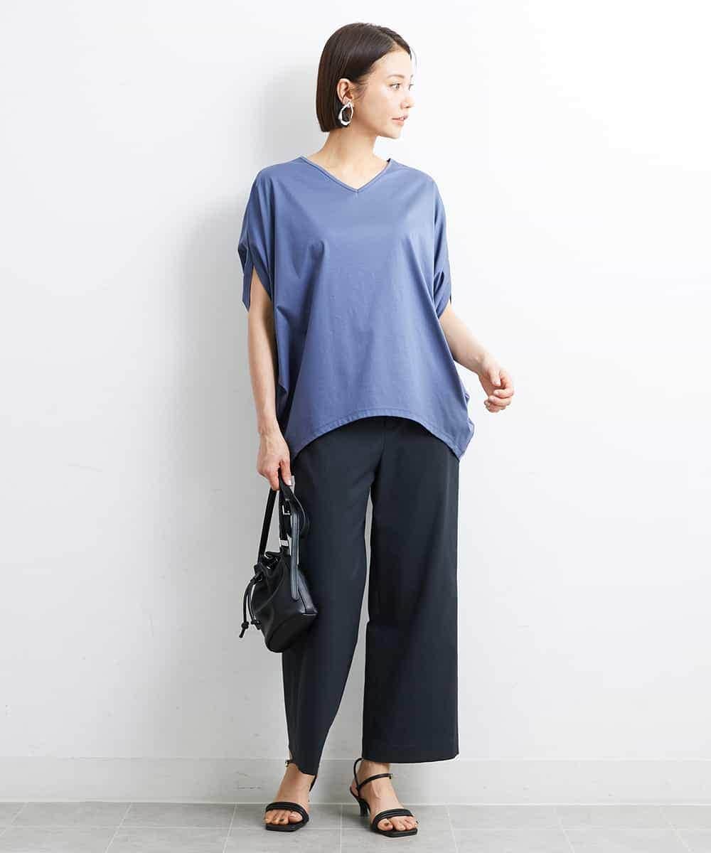 FMKJS35140 MICHEL KLEIN(ミッシェルクラン) [1枚着におすすめ]ドルマンスリーブVネックカットソー ダークグレー(93)