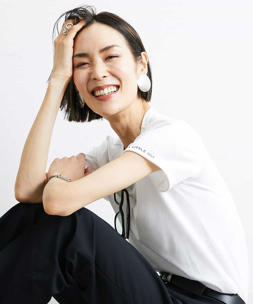 FMKJS40120 MICHEL KLEIN(ミッシェルクラン) [YURI KOBAYASHIコラボ]コットンスムースロゴTシャツ ホワイト(90)