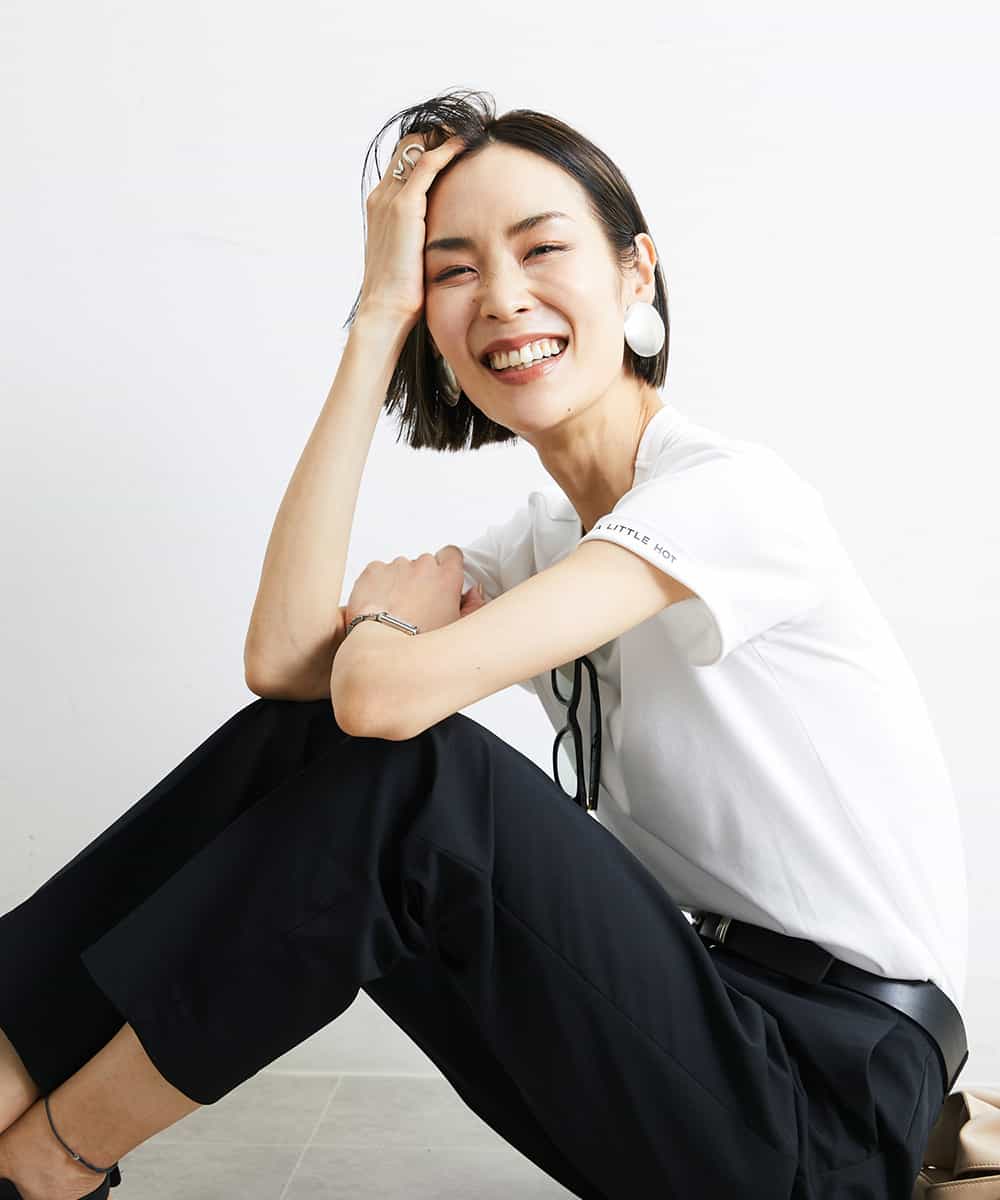 FMKJS40120 MICHEL KLEIN(ミッシェルクラン) [YURI KOBAYASHIコラボ]コットンスムースロゴTシャツ ホワイト(90)
