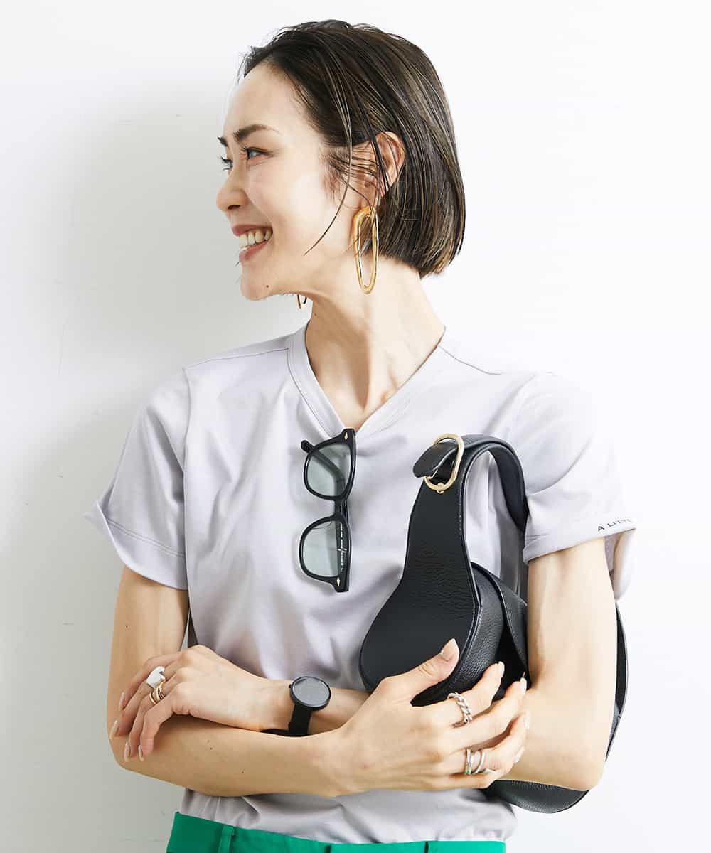 FMKJS40120 MICHEL KLEIN(ミッシェルクラン) [YURI KOBAYASHIコラボ]コットンスムースロゴTシャツ ライトグレー(91)