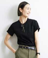 FMKJS40120 MICHEL KLEIN(ミッシェルクラン) [YURI KOBAYASHIコラボ]コットンスムースロゴTシャツ ブラック(94)