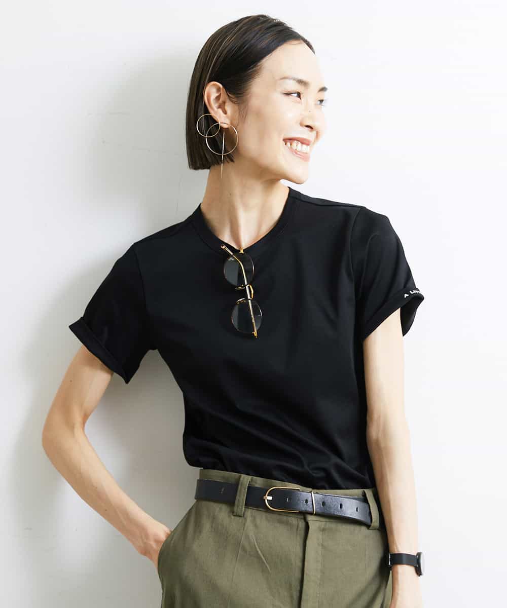 FMKJS40120 MICHEL KLEIN(ミッシェルクラン) [YURI KOBAYASHIコラボ]コットンスムースロゴTシャツ ブラック(94)
