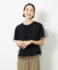 FMKJV29170 MICHEL KLEIN(ミッシェルクラン) チュールTブラウス ブラック(94)