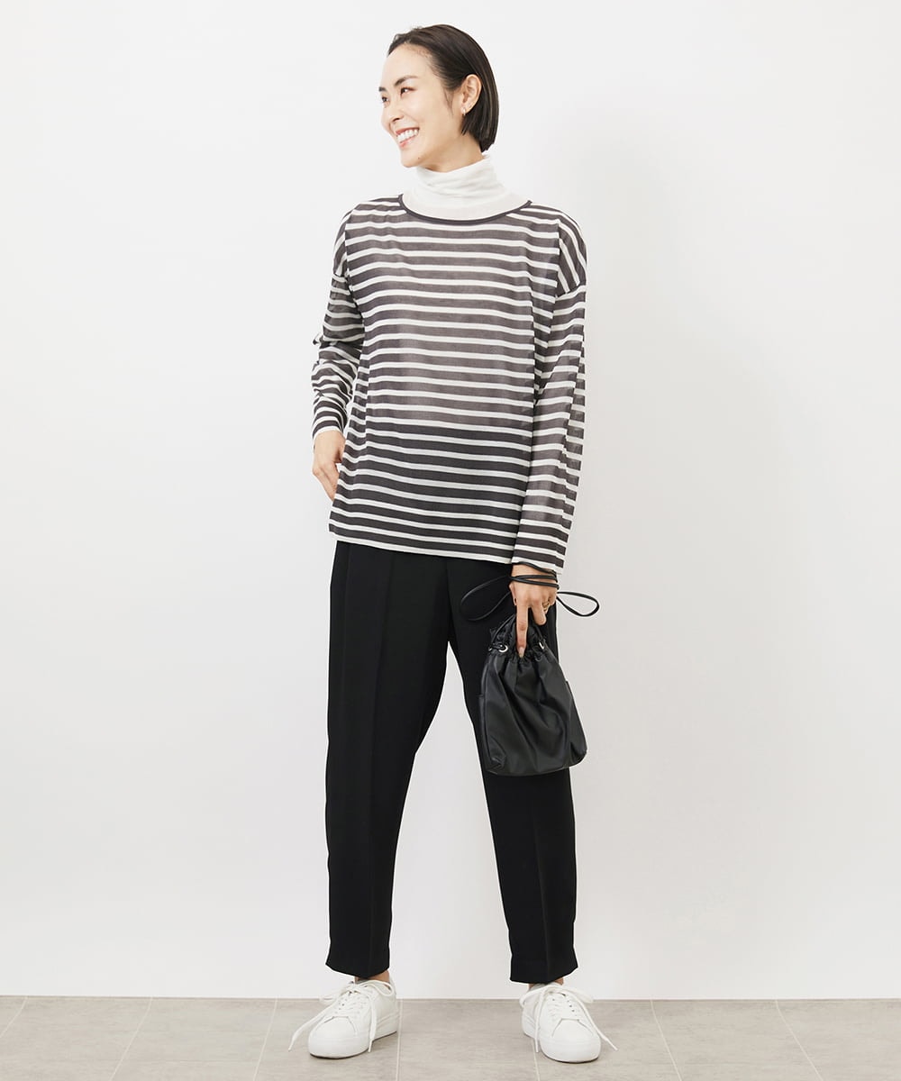 FMLAA04200 MICHEL KLEIN(ミッシェルクラン) ドライサテンテーパードパンツ ブラック(94)