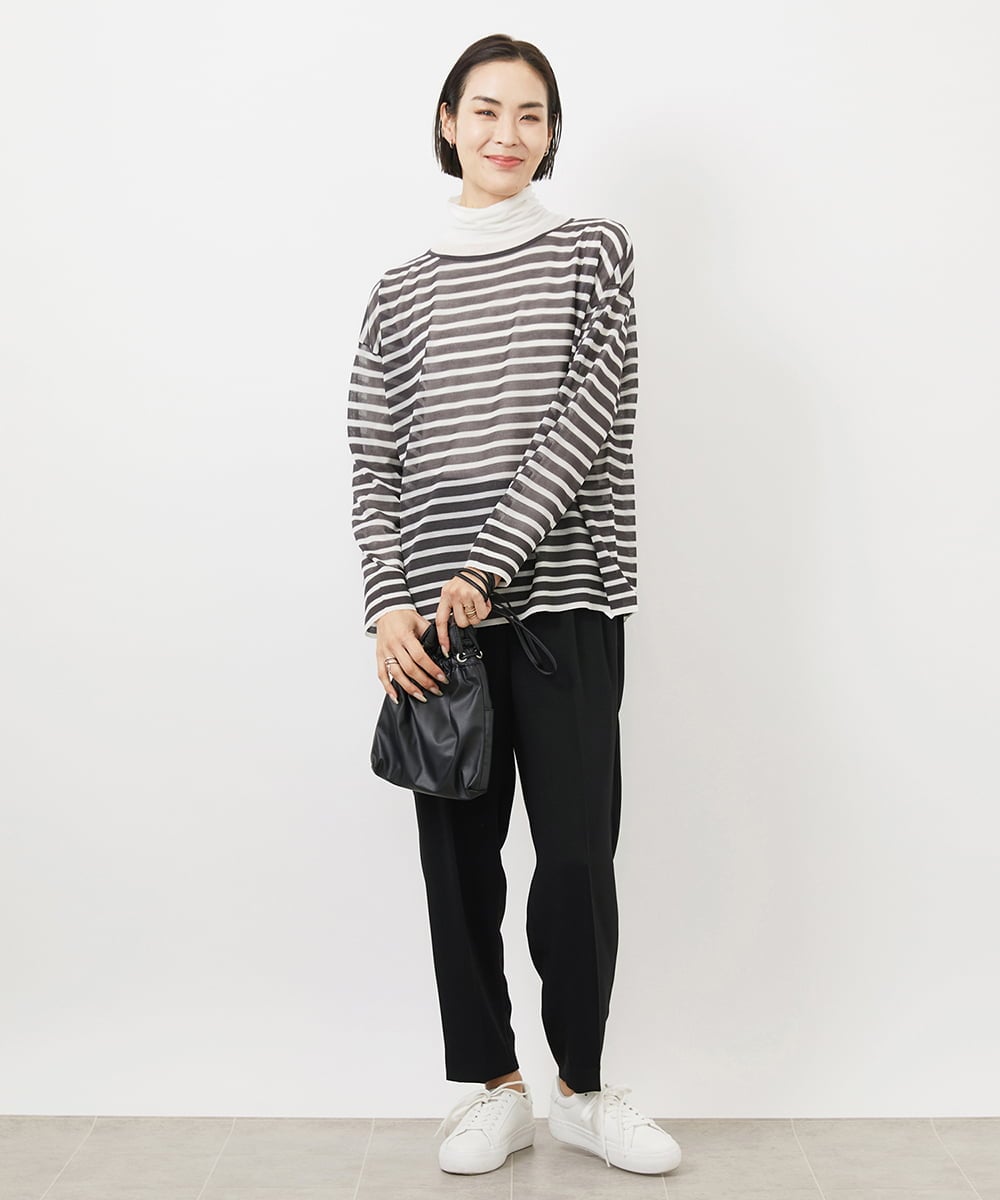 FMLAA04200 MICHEL KLEIN(ミッシェルクラン) ドライサテンテーパードパンツ ブラック(94)