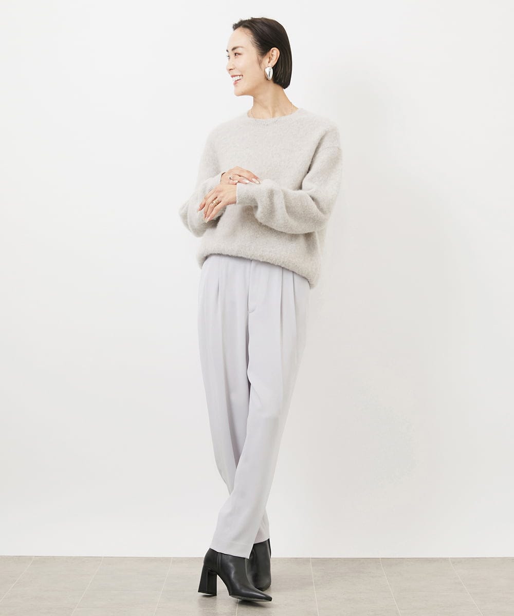 FMLAA04200 MICHEL KLEIN(ミッシェルクラン) ドライサテンテーパードパンツ ブラック(94)