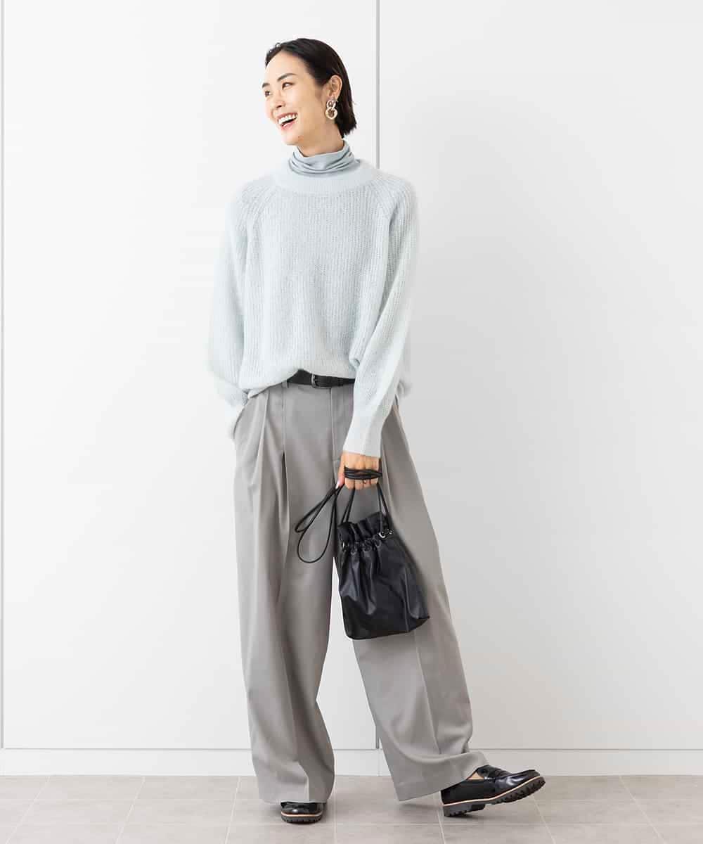 FMLAA09220 MICHEL KLEIN(ミッシェルクラン) ツイルタックワイドパンツ オフホワイト